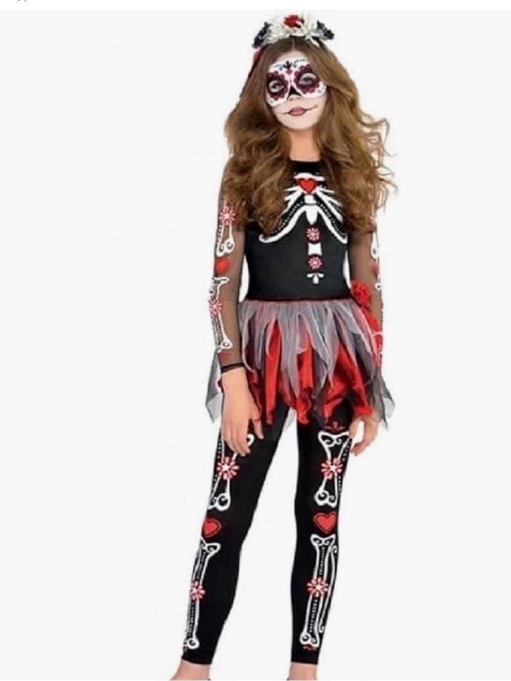 Girls' Black & Red Day of the Dead Skeleton Costume